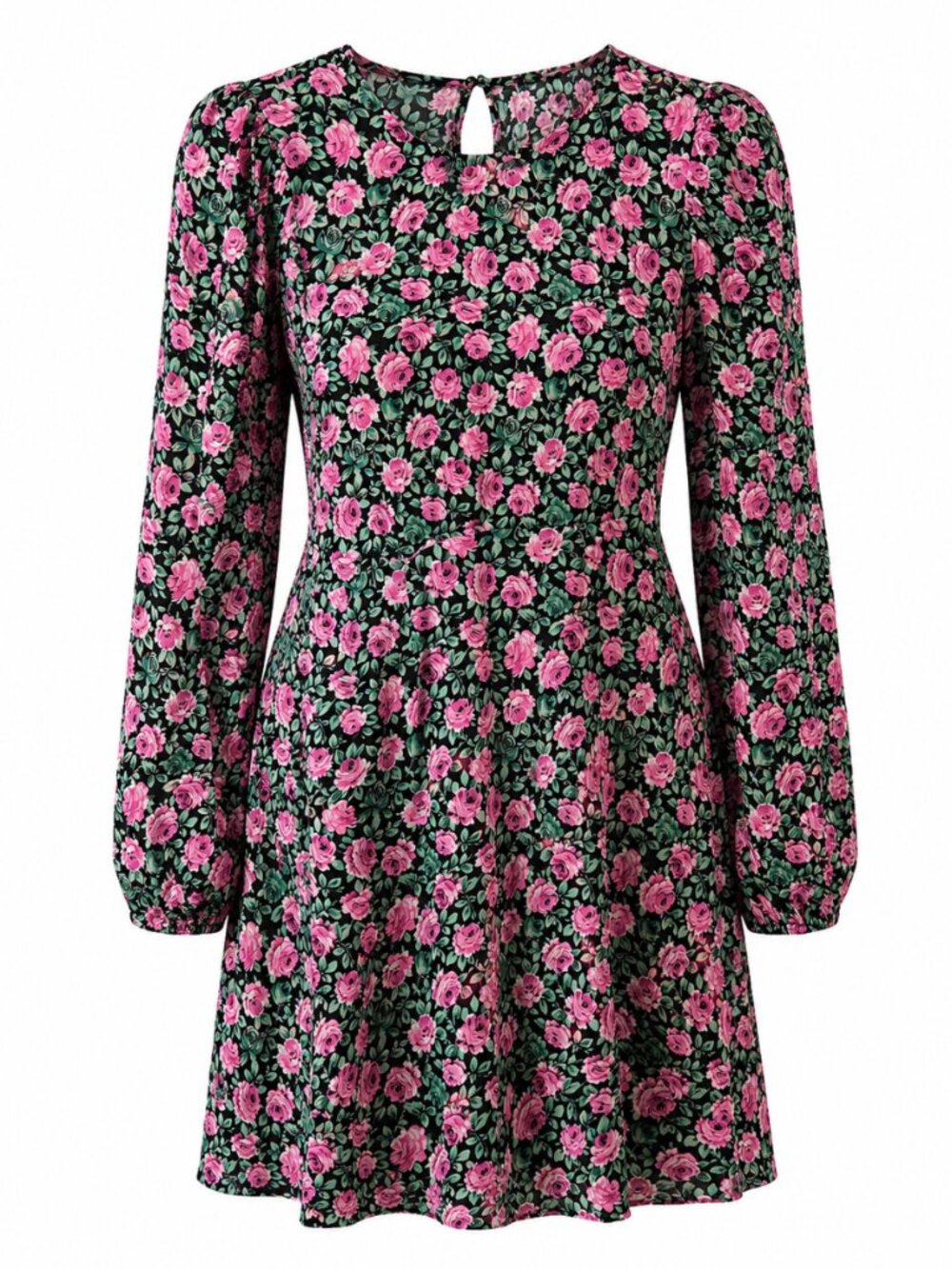 🦋 2/30 Zara Black Pink Floral Long Sleeve Mini Dress Size M